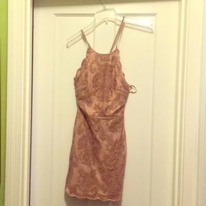 Elegant beige lace evening dress